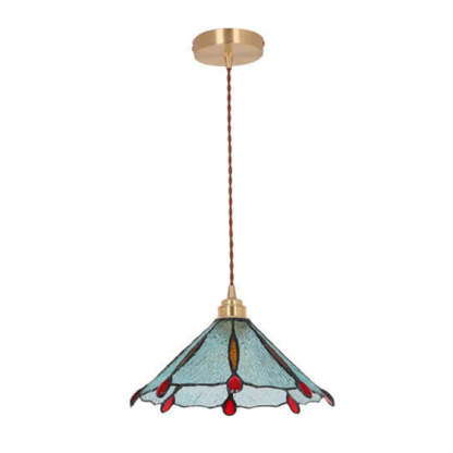 Vintage Tiffany Stained Glass Umbrella Pendant