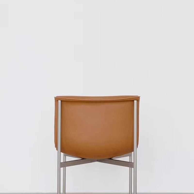 Minimalist Leather Stainless Steel Square Dining Chair