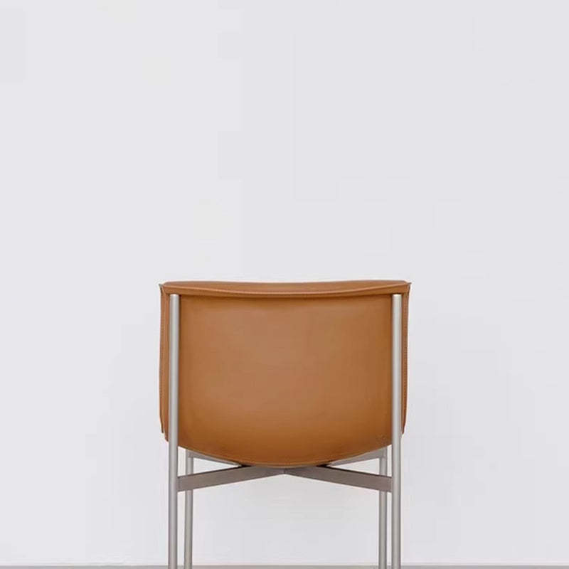 Minimalist Leather Stainless Steel Square Dining Chair