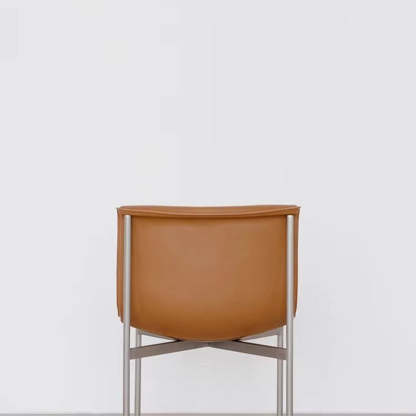 Minimalist Leather Stainless Steel Square Dining Chair