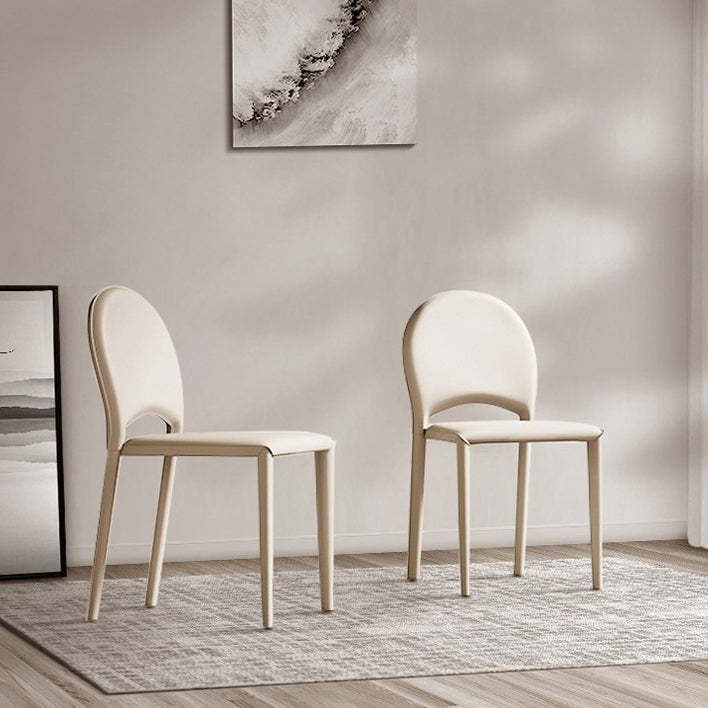 Minimalist Saddle Leather Steel Dining Chair — White