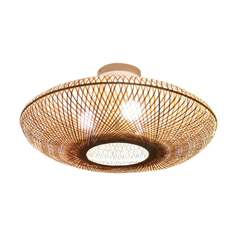 Japanese Bamboo Flying Saucer 3-Light Semi-Flush Light