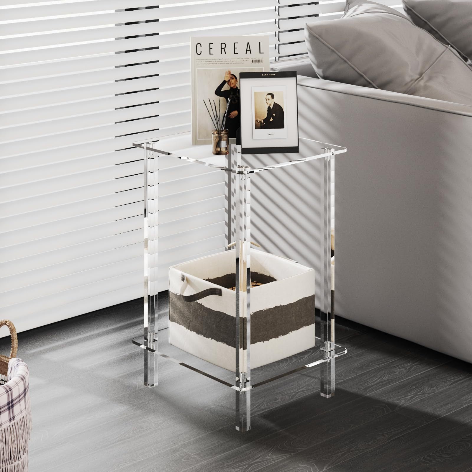 Minimalist Rectangular Acrylic 2-Tier End Table - Rectangular