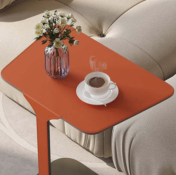 Scandinavian Saddle Leather C-Shaped End Table