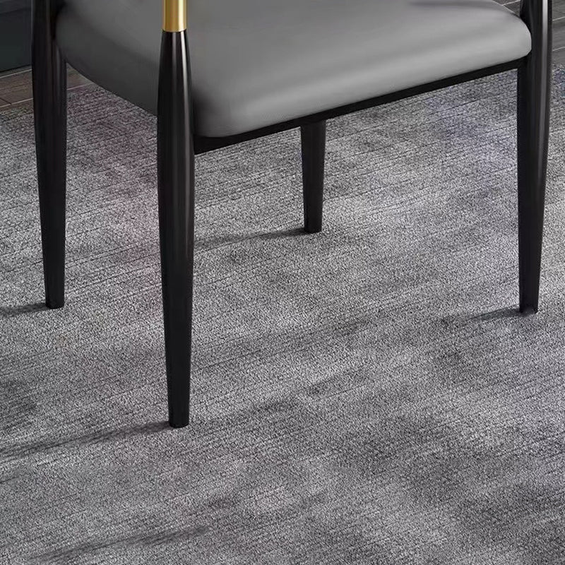 Modern Leather Metal Cushion Dining Chair — E