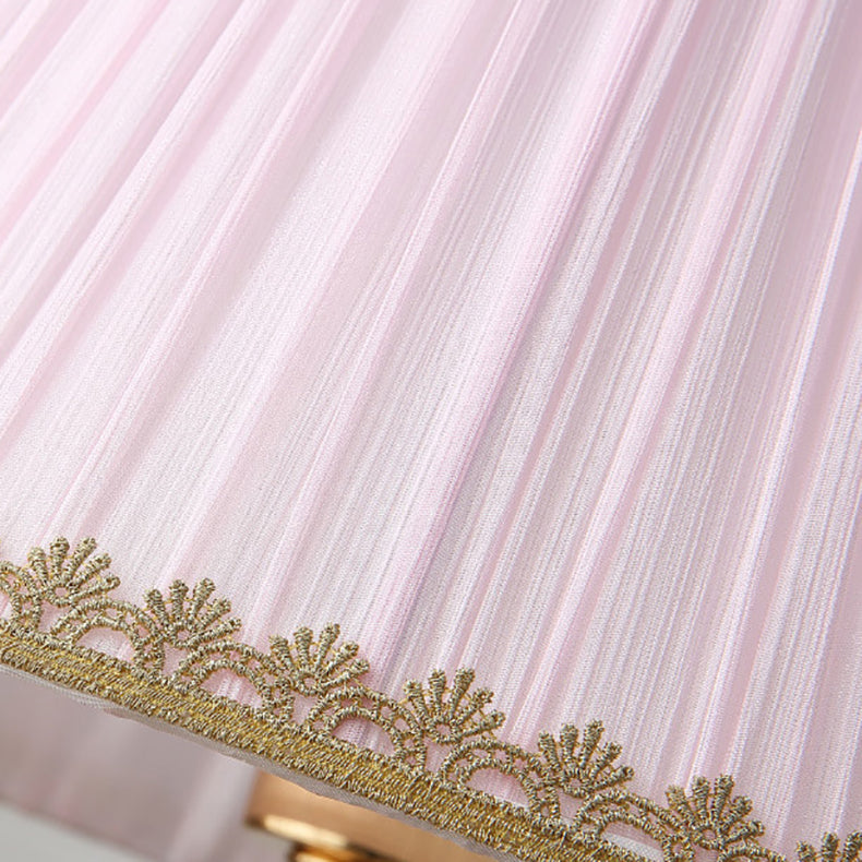 European Pleated Fabric Ceramic Column Lamp