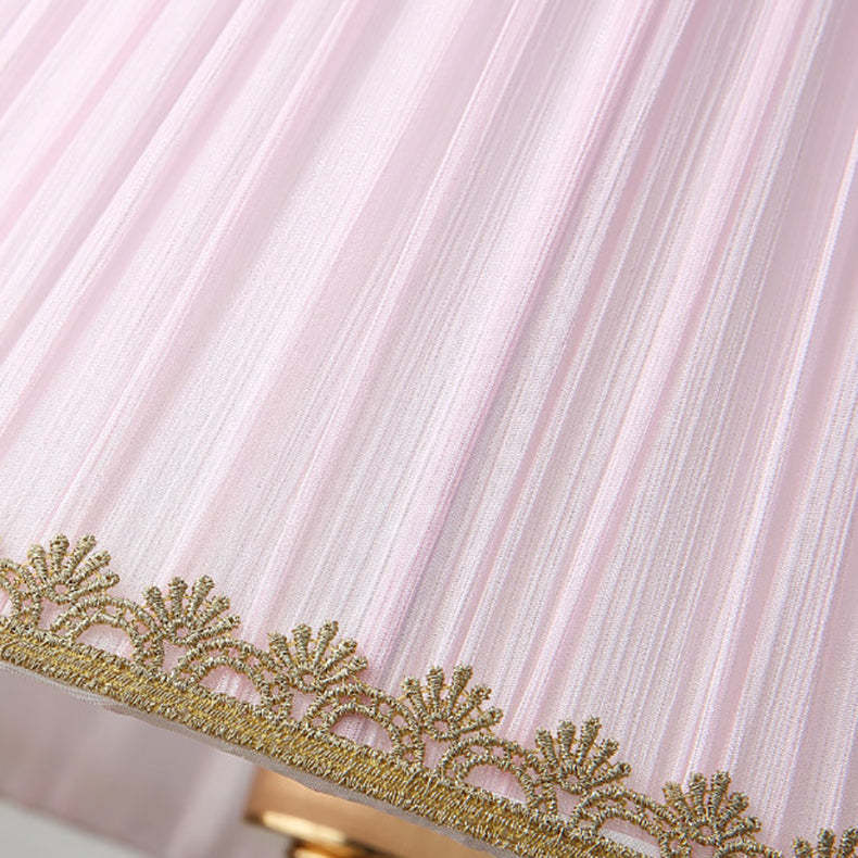 European Pleated Fabric Ceramic Column Lamp
