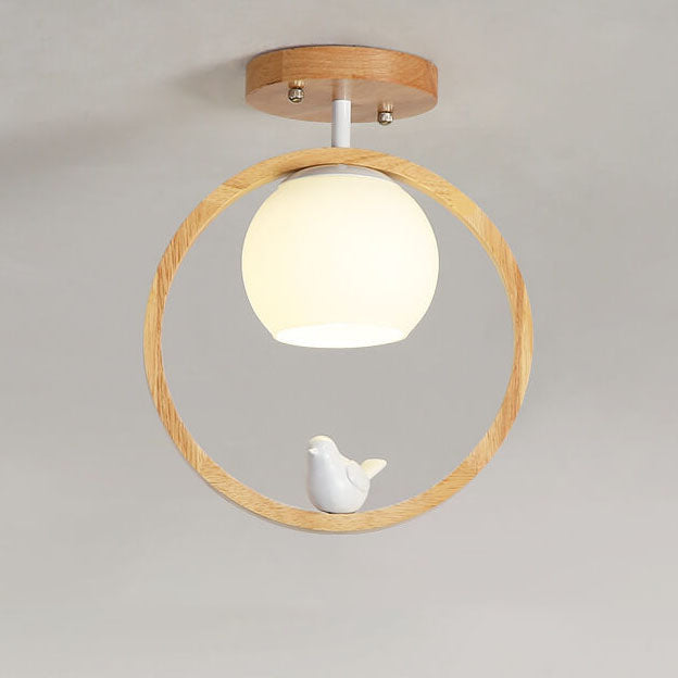 Modern Japanese Minimalist Log Bird Ceiling Light