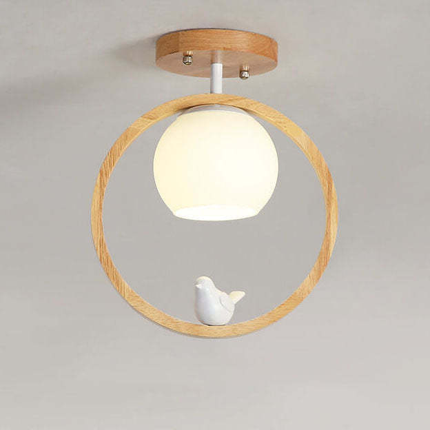 Modern Japanese Minimalist Log Bird Ceiling Light