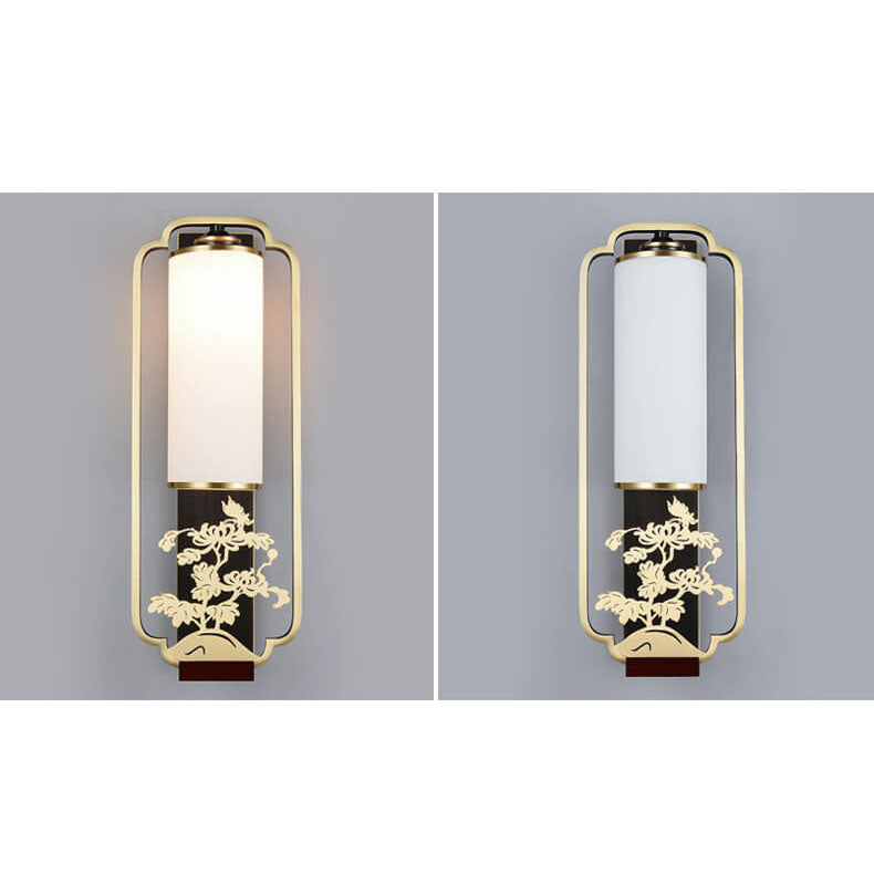 Modern Chinese Copper Glass Column Ring Sconce — Iron / Chrysanthemum / 110V-120V For US/CA