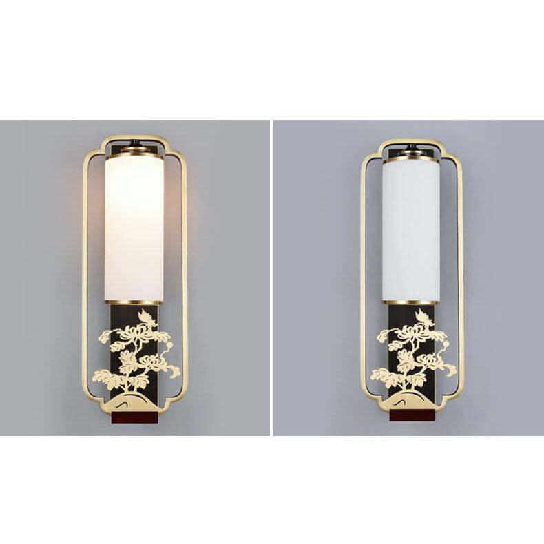 Modern Chinese Copper Glass Column Ring Sconce — Iron / Chrysanthemum / 110V-120V For US/CA
