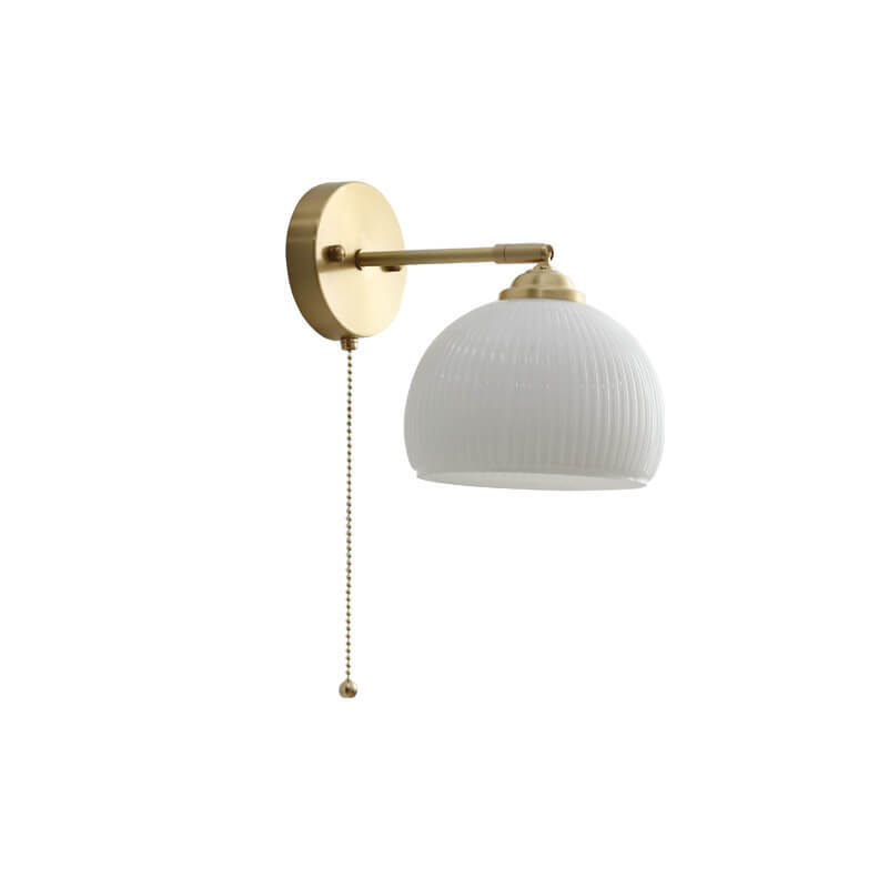 Nordic Striped Milk White Glass Brass Pull Cord Wall Sconce