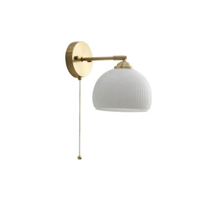 Nordic Striped Milk White Glass Brass Pull Cord Wall Sconce
