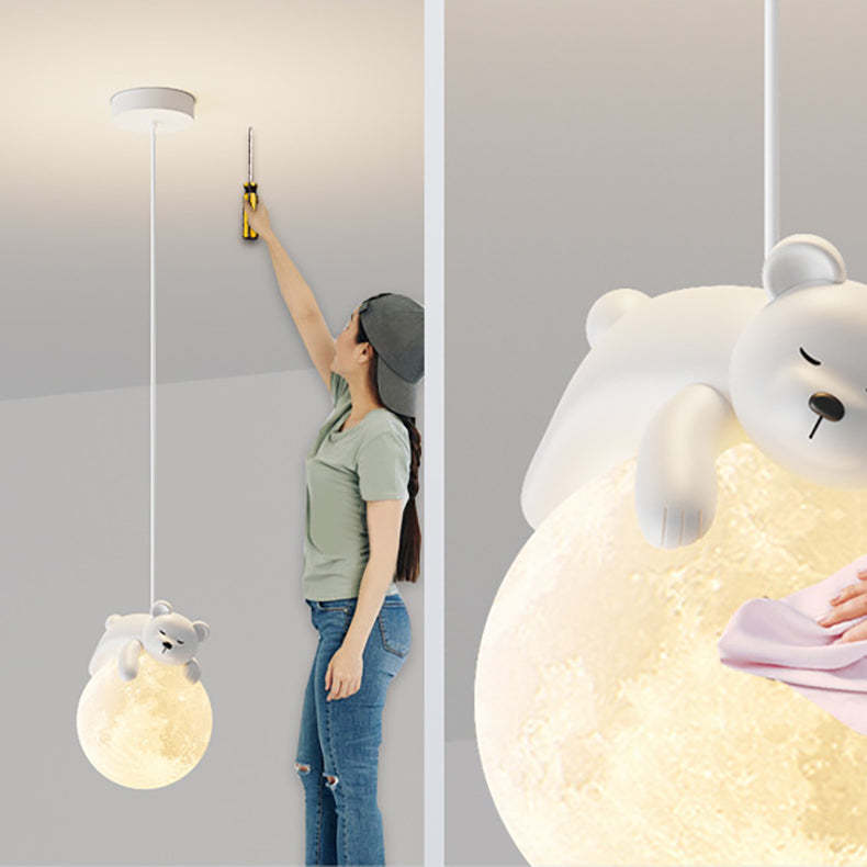 Contemporary Resin Rabbit Moon Kids Pendant Light