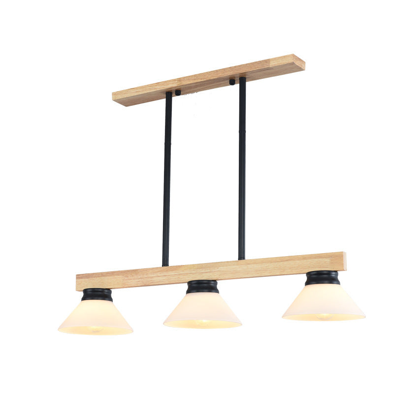 Nordic Solid Wood Cone Glass Island Chandelier