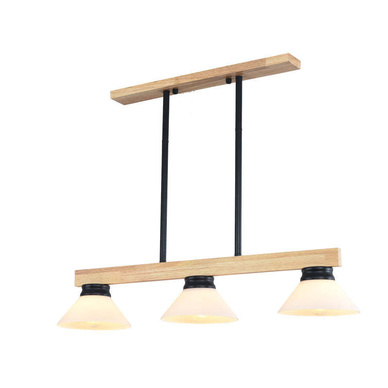 Nordic Solid Wood Cone Glass Island Chandelier
