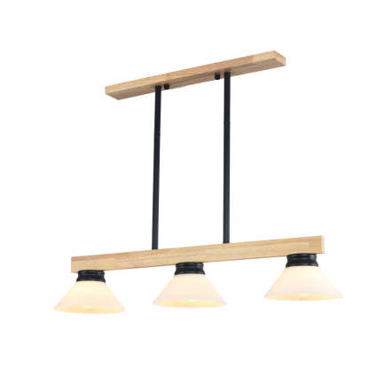 Nordic Solid Wood Cone Glass Island Chandelier