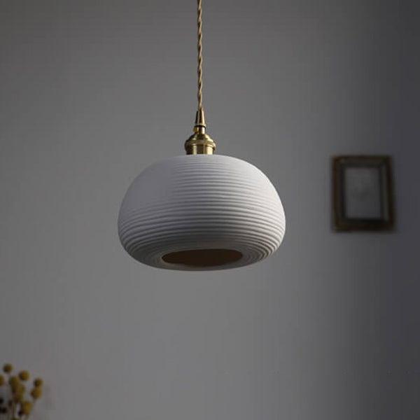 Nordic Japanese Ceramic Brass Oval Pendant Light
