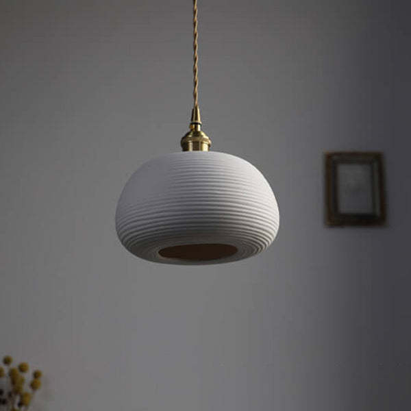 Nordic Japanese Ceramic Brass Oval Pendant Light