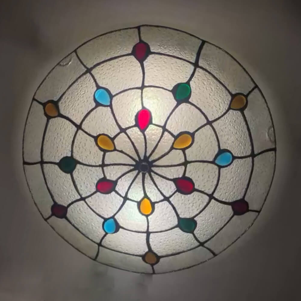 Traditional Tiffany Shell Bead Stained Glass Flush Light
