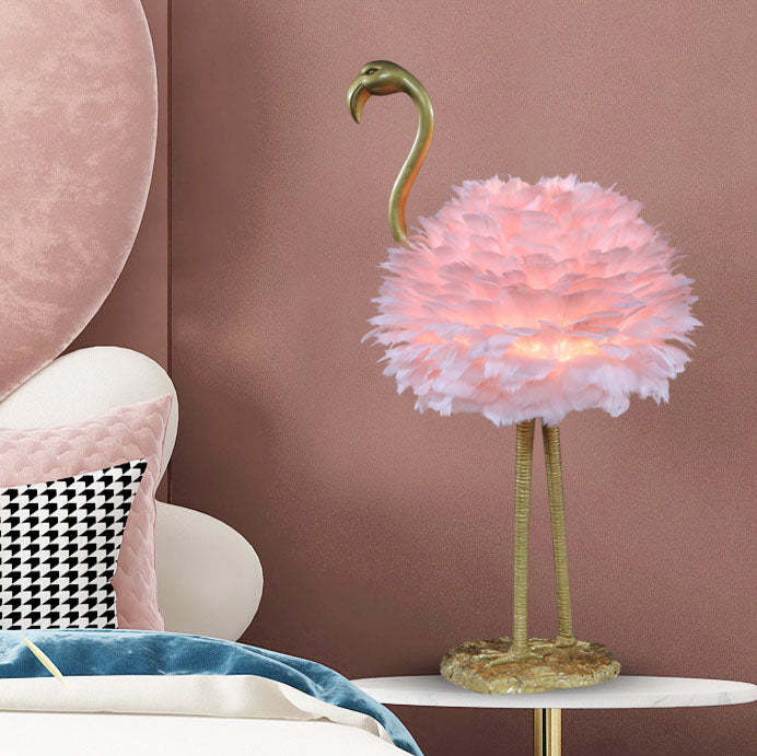 Nordic Goose Feather Metal Flamingo Ball Table Lamp