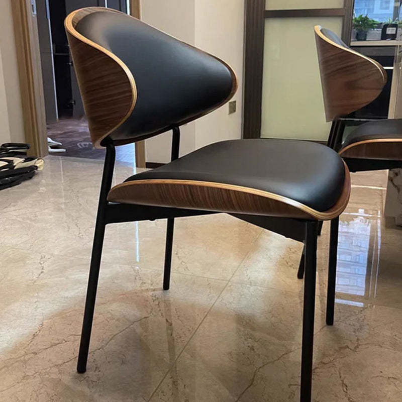 Nordic Walnut Microfiber Leather Dining Chair