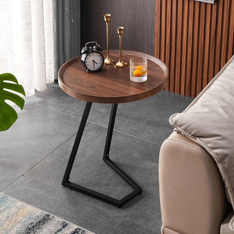 Modern Round Engineered Wood Iron Movable End Table — Black / Black