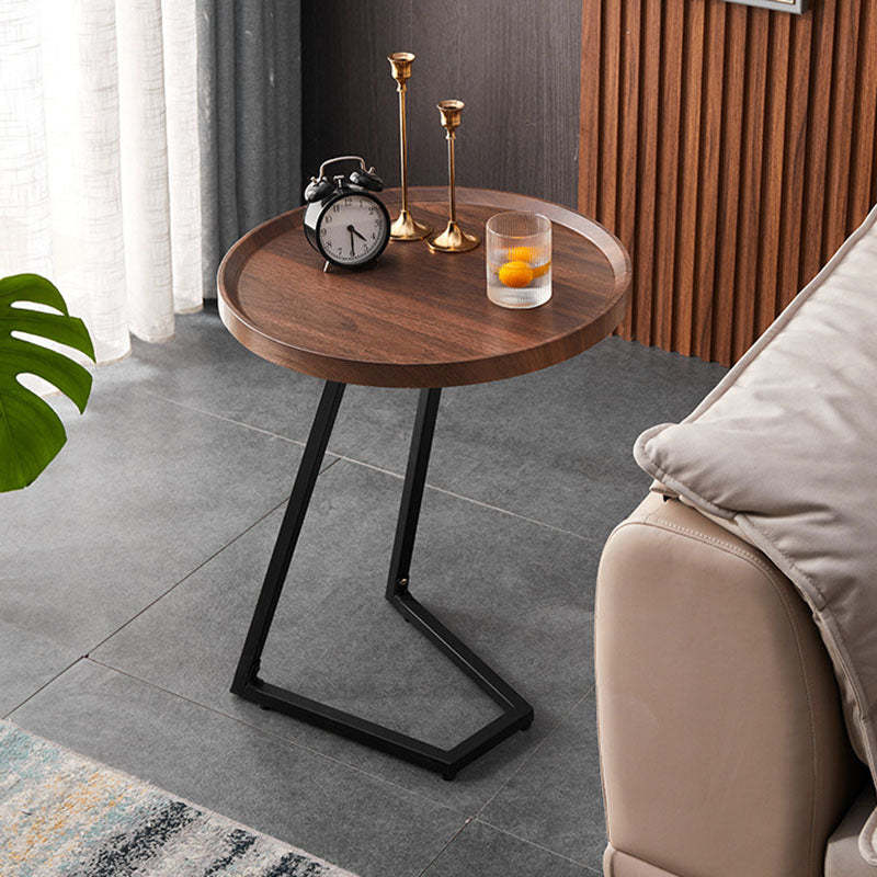 Modern Round Engineered Wood Iron Movable End Table — Black / Black