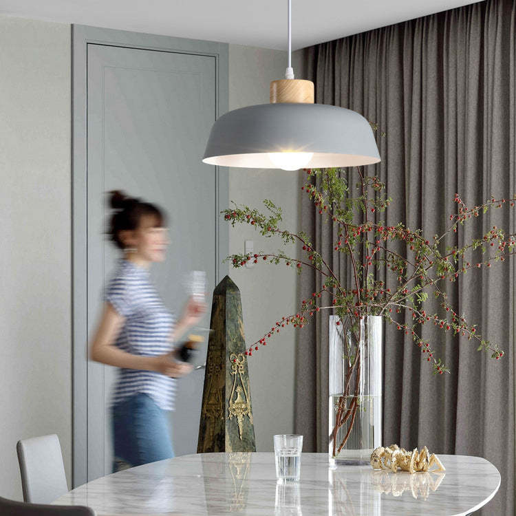 Minimalist Round Aluminum Wood Pendant Light