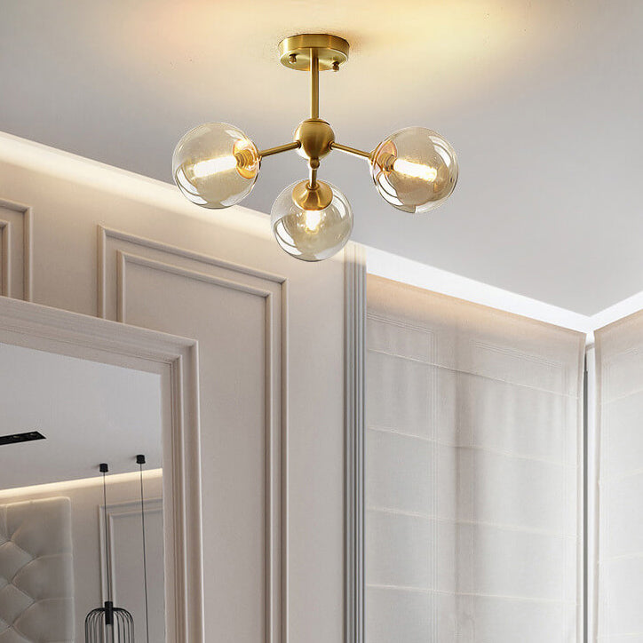 Minimalist All-Copper Branch Orb Ceiling Light