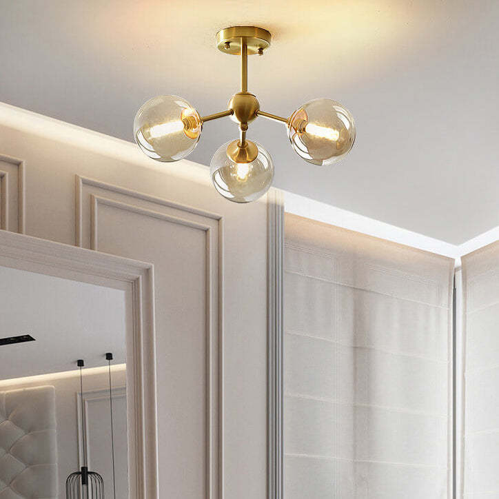 Minimalist All-Copper Branch Orb Ceiling Light