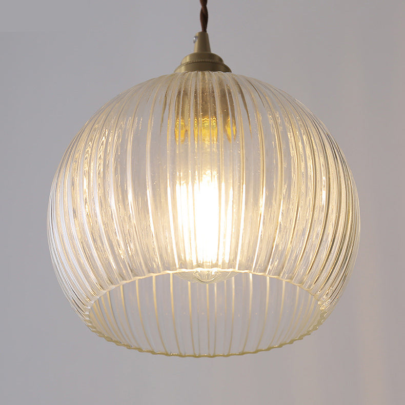 Modern Ribbed Glass Semicircle Copper Pendant Light