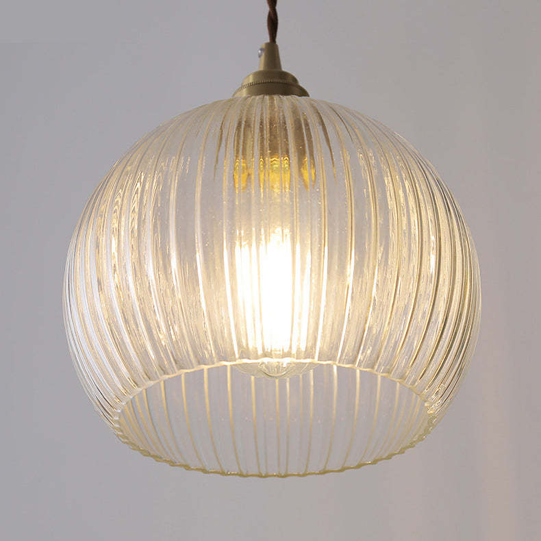 Modern Ribbed Glass Semicircle Copper Pendant Light