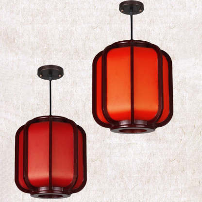 Modern Chinese Faux Sheepskin Wooden Lantern Pendant