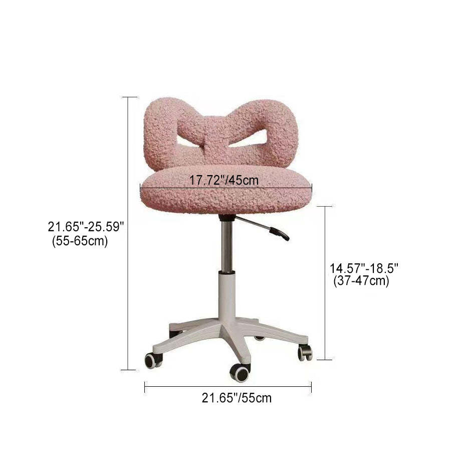 Round Bow Lambswool Steel Vanity Stool — Pink