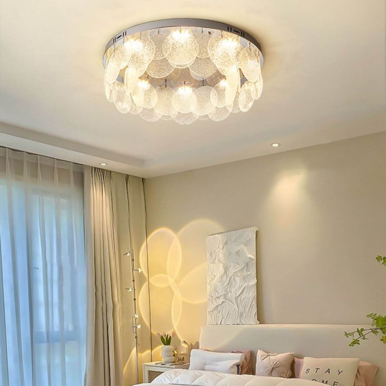 Luxury round 8-light silver steel flush mount lighting, Lighom — 220V-240V (UK/AU)