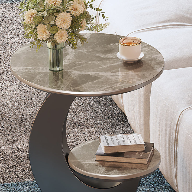 Luxury Round Sintered Stone Coffee Table — White Tabletop + Gold Base