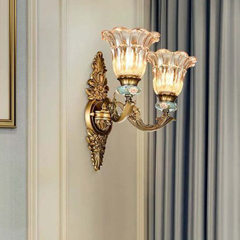 European Resin Zinc Alloy Glass Flower Sconce — 2 / 110V-120V For US/CA