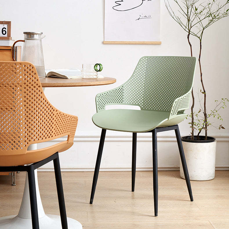 Minimalist Plastic Iron Dining Chair With Armrest