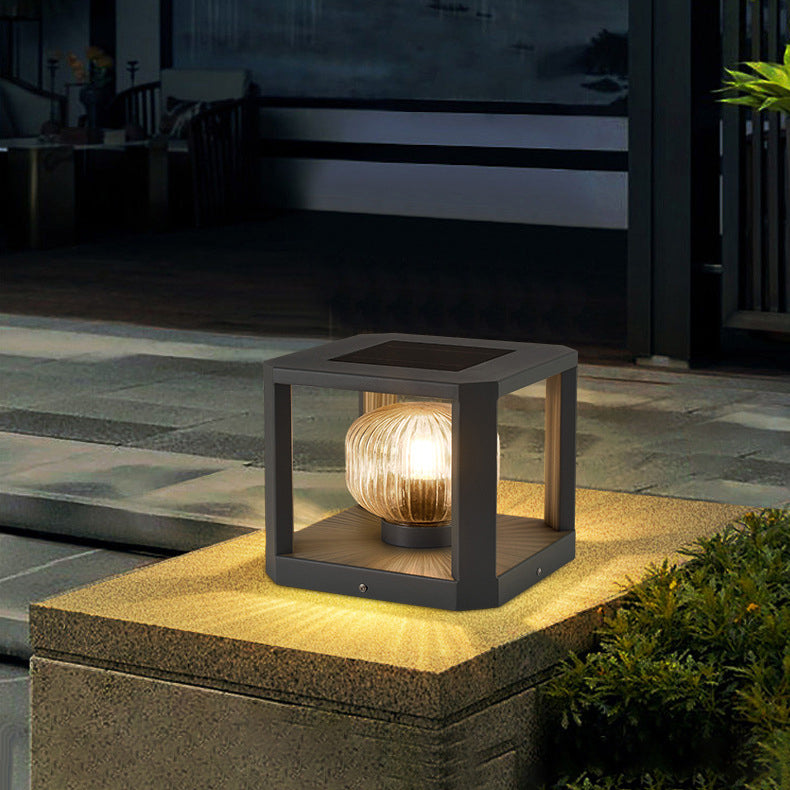Modern Solar Stainless Steel Glass Cube Ball Landscape Light