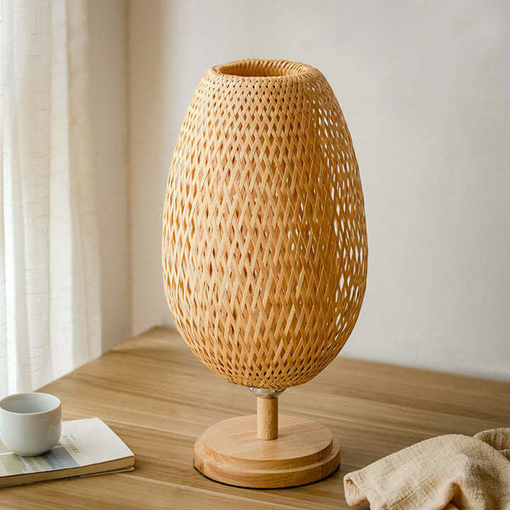 Chinese Bamboo Weaving Oval Table Lamp