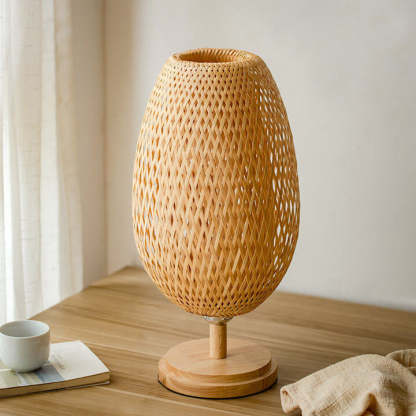Chinese Bamboo Weaving Oval Table Lamp