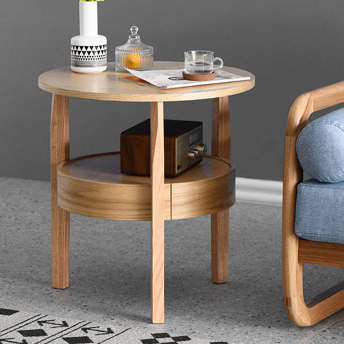 Retro Antique Oak Wood Circular End Table