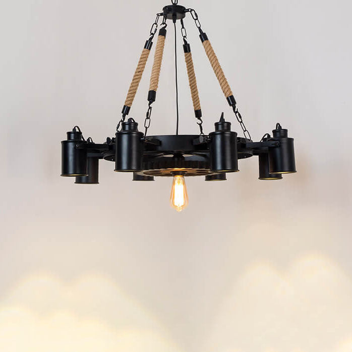 Industrial Retro Gear Wrought Iron Hemp Rope Chandelier