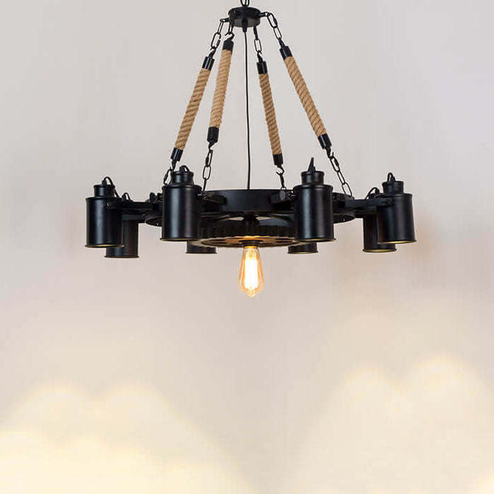 Industrial Retro Gear Wrought Iron Hemp Rope Chandelier
