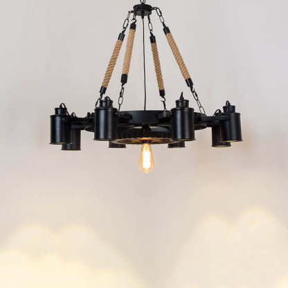 Industrial Retro Gear Wrought Iron Hemp Rope Chandelier