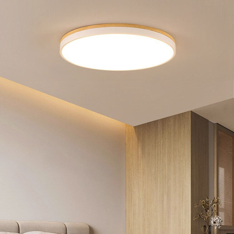 Nordic Solid Wood Round LED Flush Mount Light - D1181
