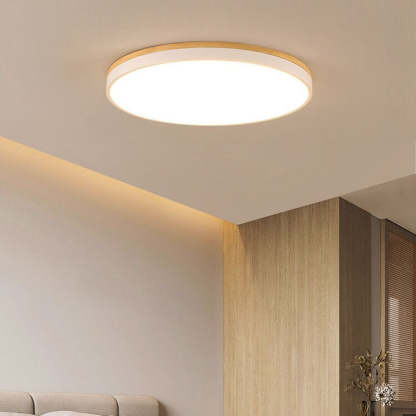 Nordic Solid Wood Round LED Flush Mount Light - D1181