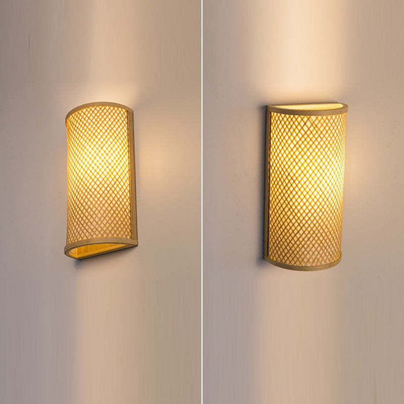 Japanese Woven Bamboo Semicircular Cylinder Sconce