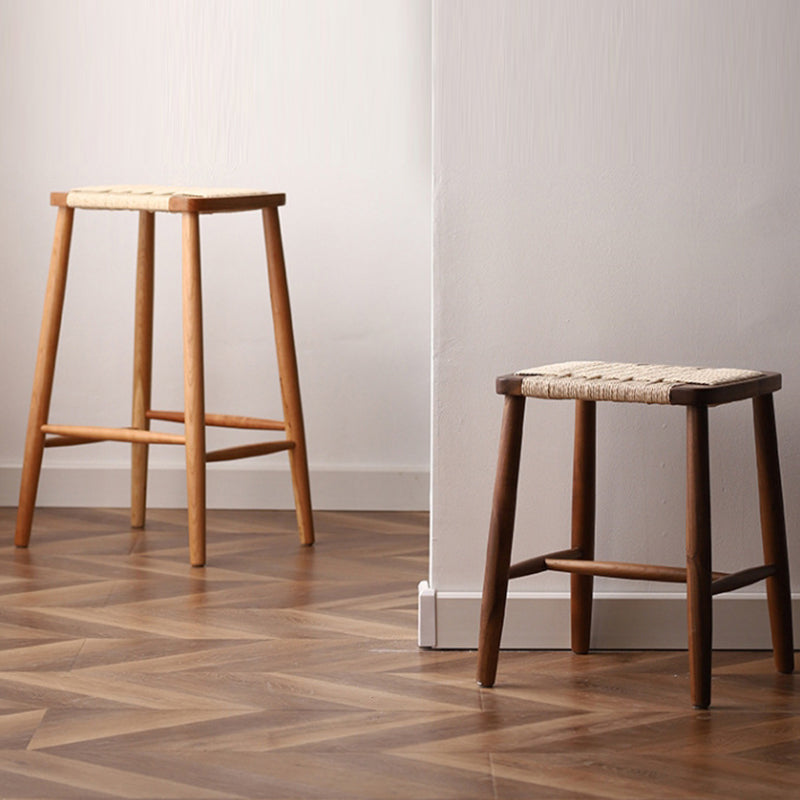 Japanese Rope Woven Wooden Bar Stool — Walnut + Coffee Color Paper Rope